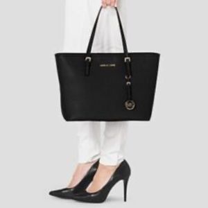 Michael Kors Jet Set Travel Saffiano Leather Carryall Tote BLACK AUTHENTIC